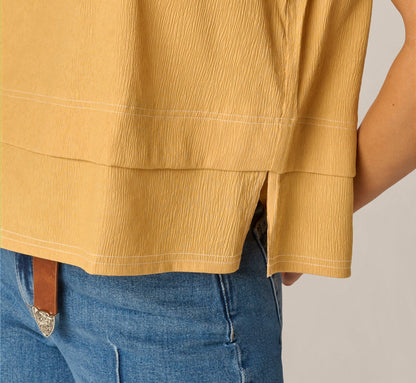 Pintuck Ruffle Crinkle Tank Top - Golden Maize Ivory | Adrianna Papell
