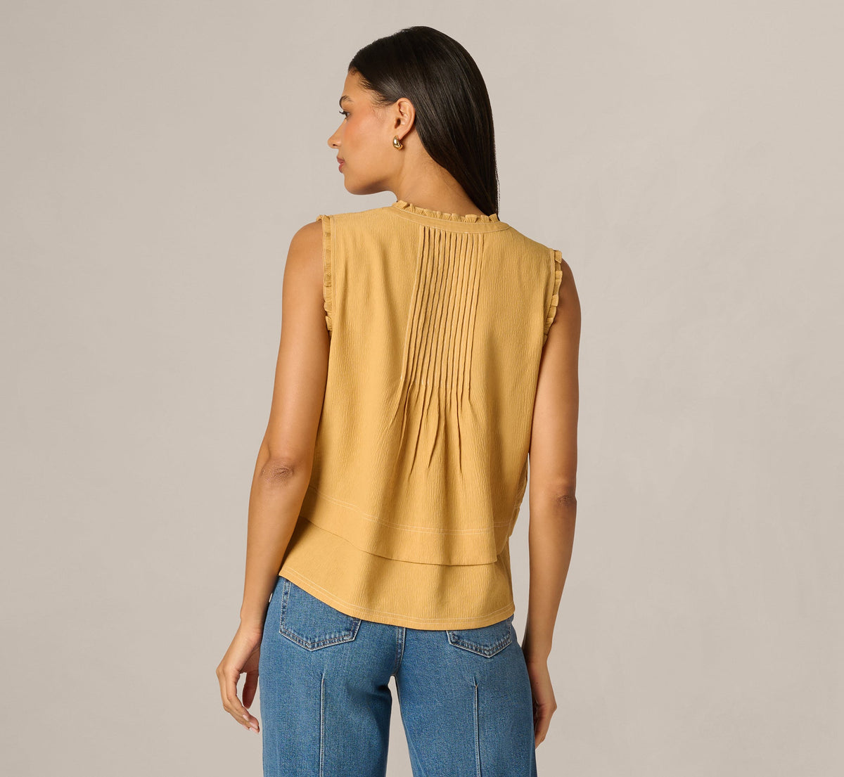 Pintuck Ruffle Crinkle Tank Top - Golden Maize Ivory | Adrianna Papell