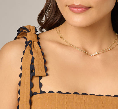 Cotton Bow Shoulder Babydoll Tank Top - Camel Blue Moon | Adrianna Papell