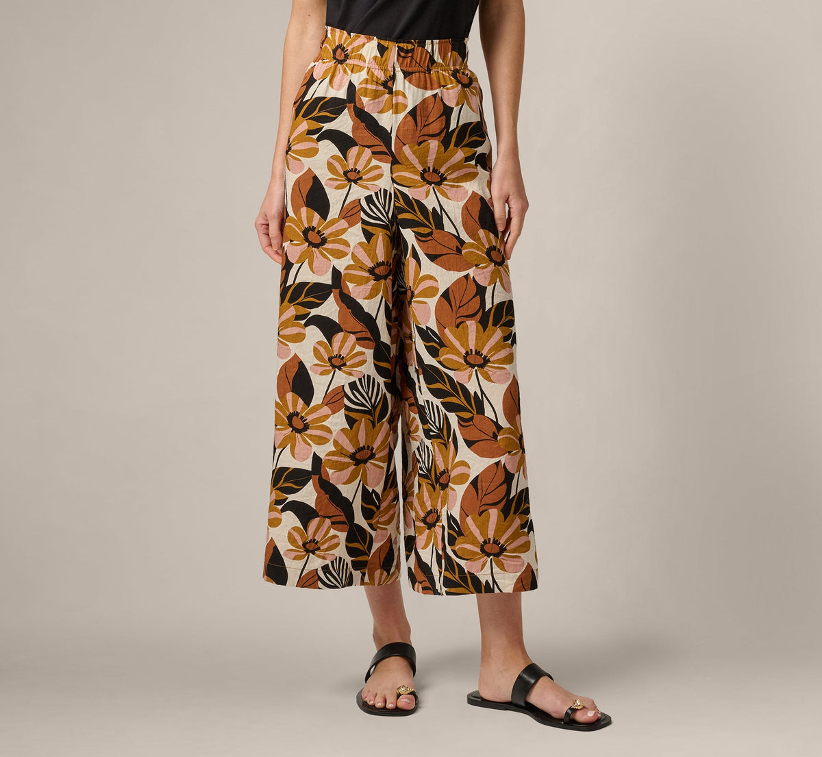 Pull On Cropped Wide Leg Pant - Cream Tapenade Floral | Adrianna Papell