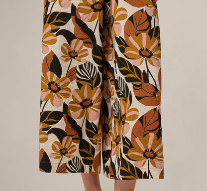 Pull On Cropped Wide Leg Pant - Cream Tapenade Floral | Adrianna Papell