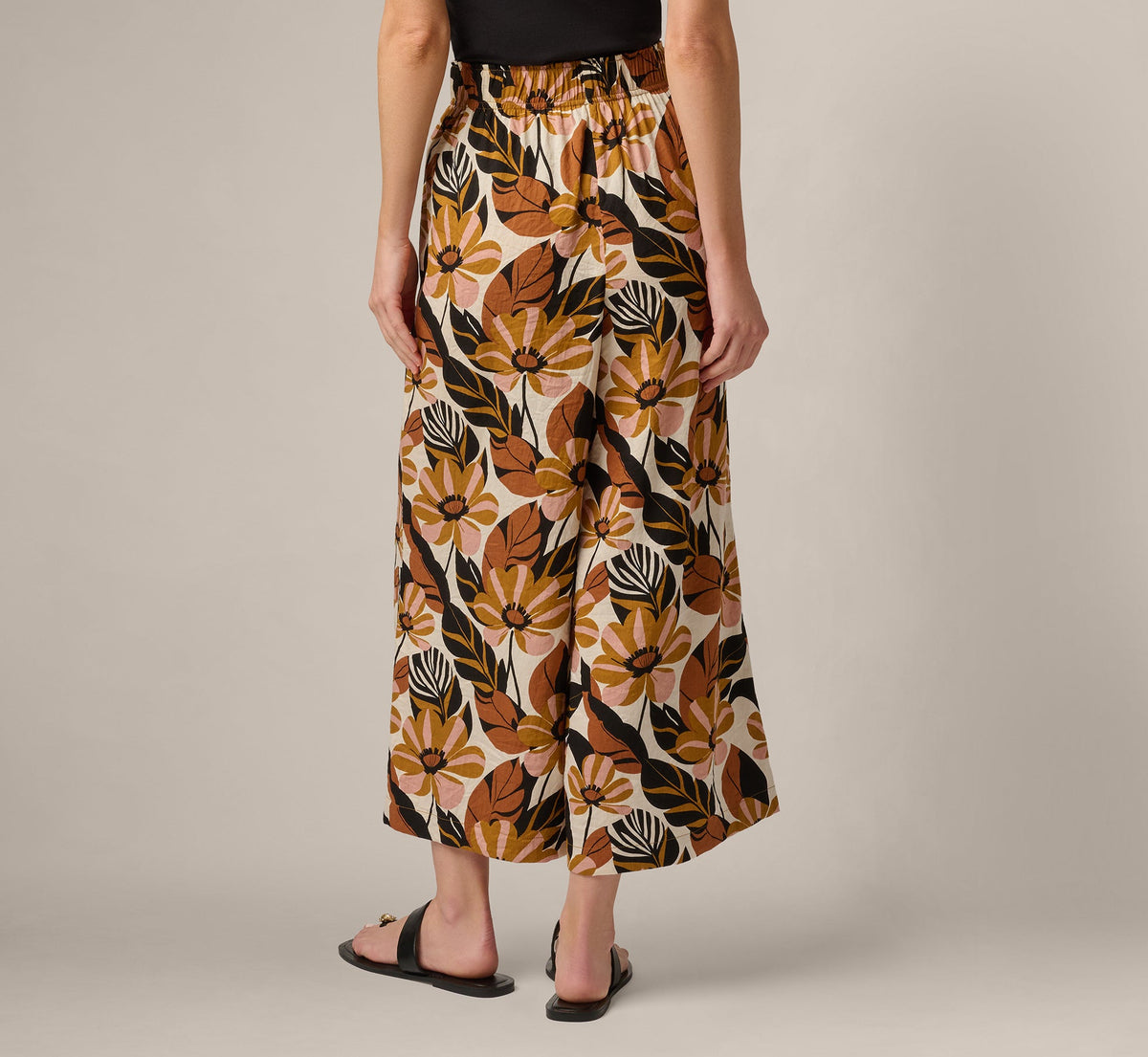 Pull On Cropped Wide Leg Pant - Cream Tapenade Floral | Adrianna Papell