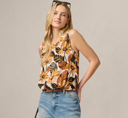 Bubble Hem Tank Top - Cream Tapenade Floral | Adrianna Papell