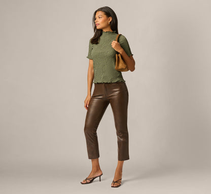 Short Sleeve Floral Embossed Knit Top - Olivine | Adrianna Papell