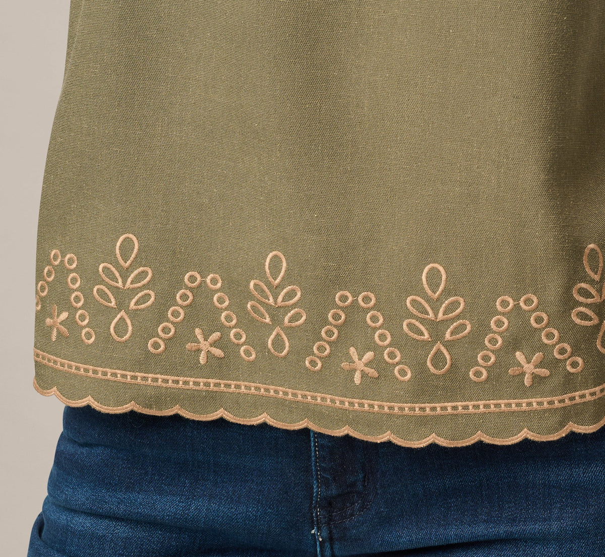 Embroidered Pintuck Keyhole Tank Top - Olive Tree Taos Taupe | Adrianna Papell