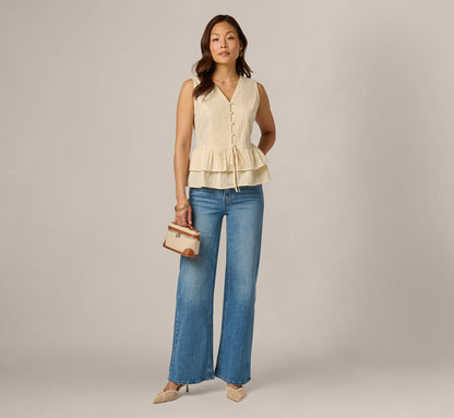 Textured Cotton Ruffle Vest Top - Cream | Adrianna Papell