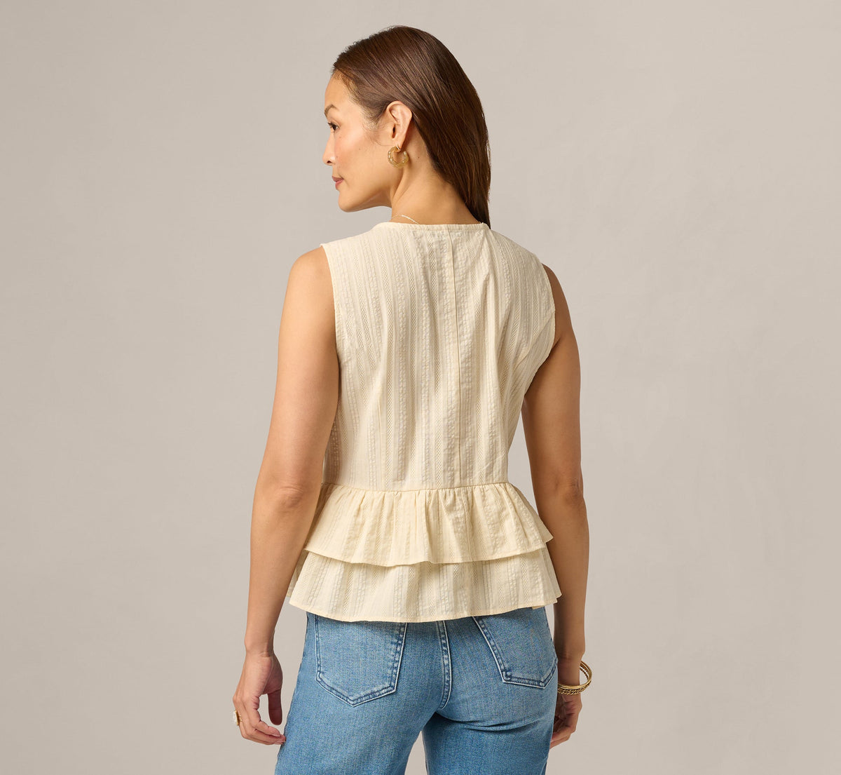 Textured Cotton Ruffle Vest Top - Cream | Adrianna Papell