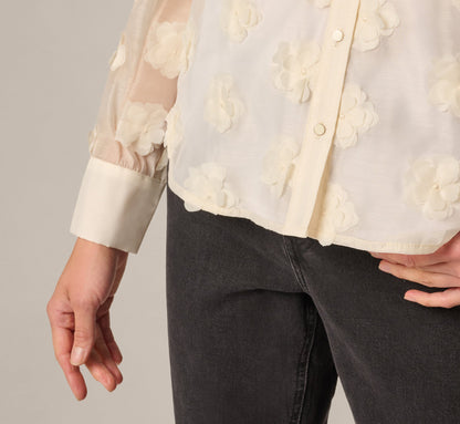 Long Sleeve Sheer 3D Floral Petal Blouse - Cream Frosting | Adrianna Papell