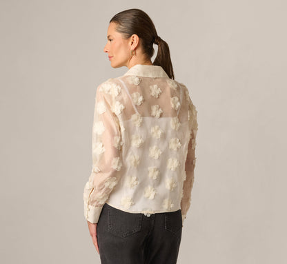 Long Sleeve Sheer 3D Floral Petal Blouse - Cream Frosting | Adrianna Papell
