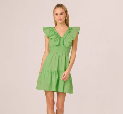 Ruffle Collar Flounce Mini Dress - Lime | Adrianna Papell