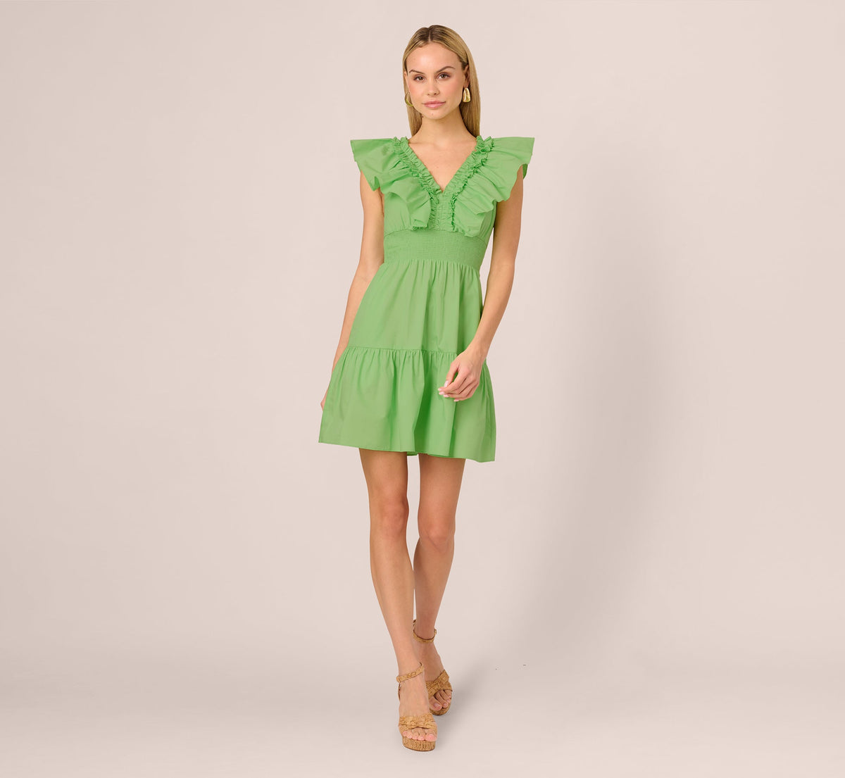 Ruffle Collar Flounce Mini Dress - Lime | Adrianna Papell