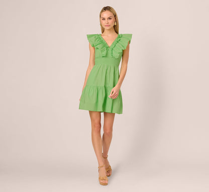 Ruffle Collar Flounce Mini Dress - Lime | Adrianna Papell