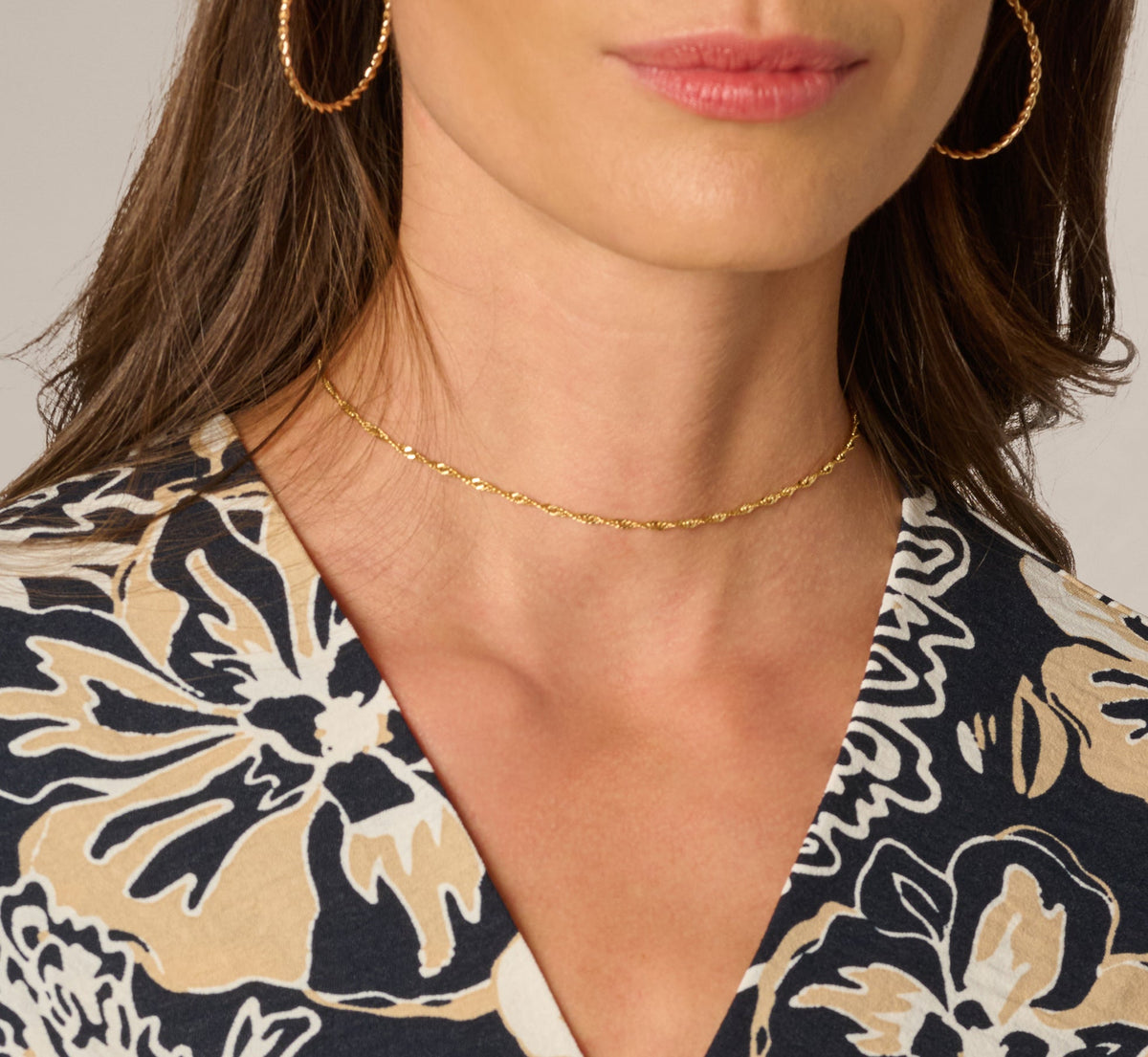 Short Sleeve Open Twist Front Top - Navy Ivory Whimsical Floral | Adrianna Papell