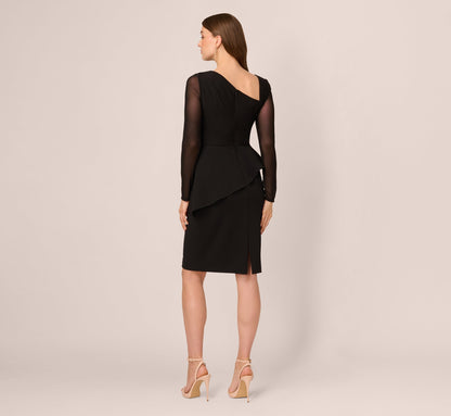 Long Sleeve Asymmetrical Peplum Sheath Dress - Black | Adrianna Papell