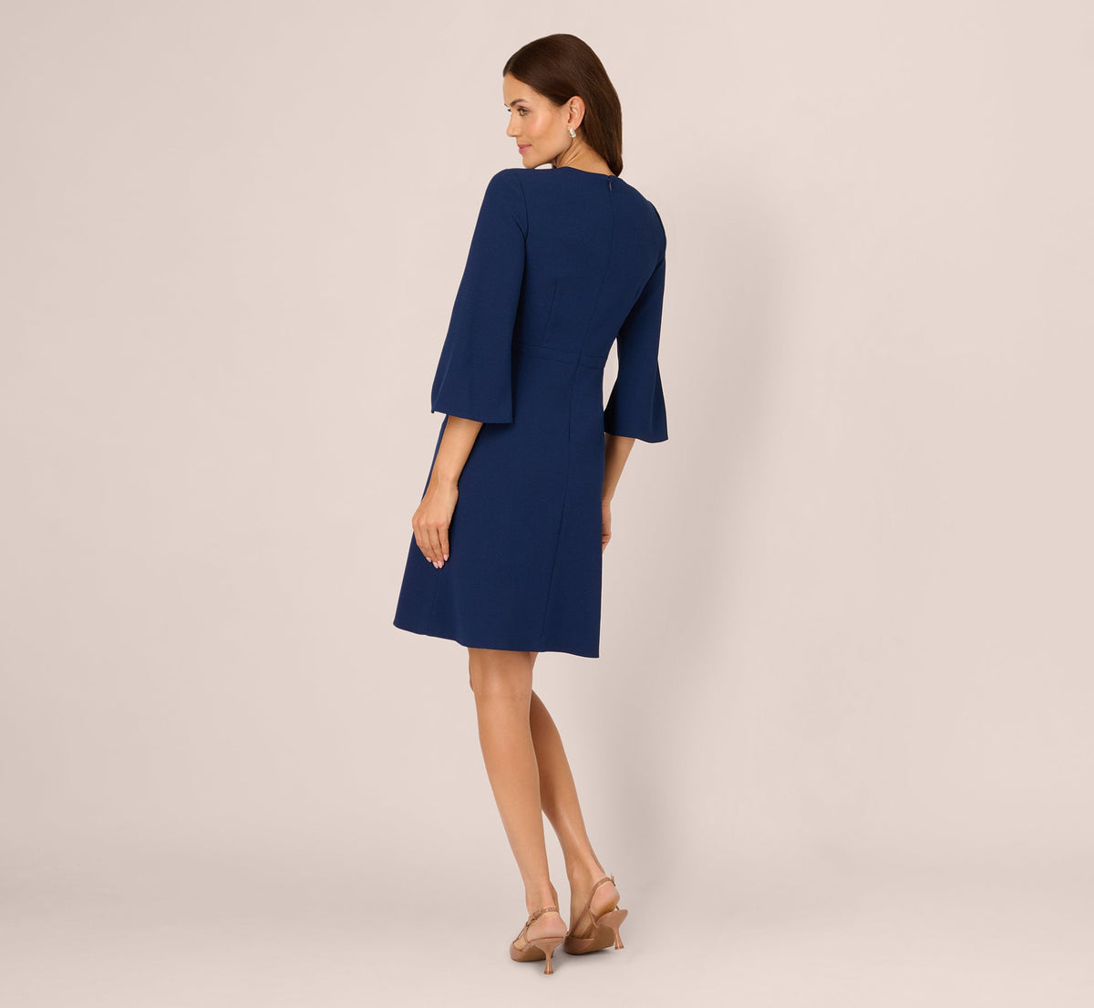 Bell Sleeve Stretch Crepe Keyhole Sheath Dress - Navy Sateen | Adrianna Papell