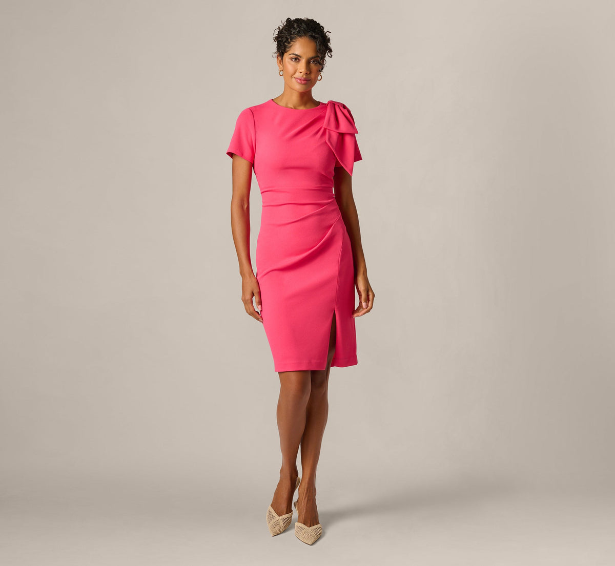 Short Sleeve Bow Shoulder Sheath Dress - Camellia | Adrianna Papell