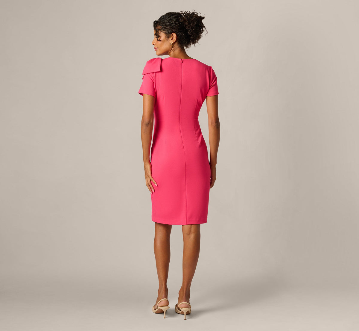 Short Sleeve Bow Shoulder Sheath Dress - Camellia | Adrianna Papell