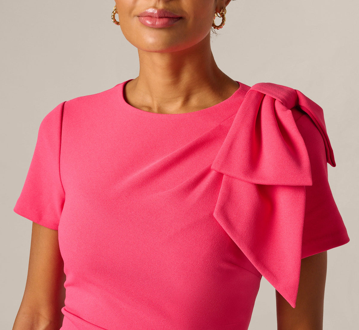 Short Sleeve Bow Shoulder Sheath Dress - Camellia | Adrianna Papell