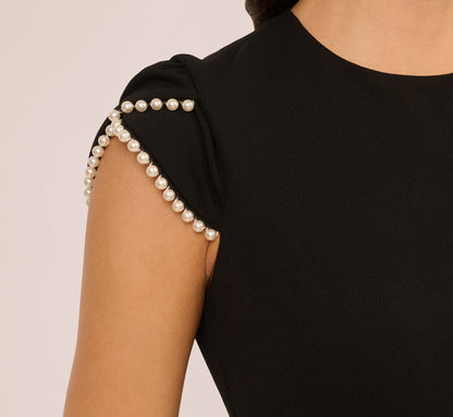 Cap Sleeve Pearly Trim Sheath Dress - Black Ivory | Adrianna Papell