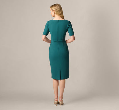 Short Sleeve Asymmetrical Tie Front Stretch Sheath Dress - Hunter | Adrianna Papell