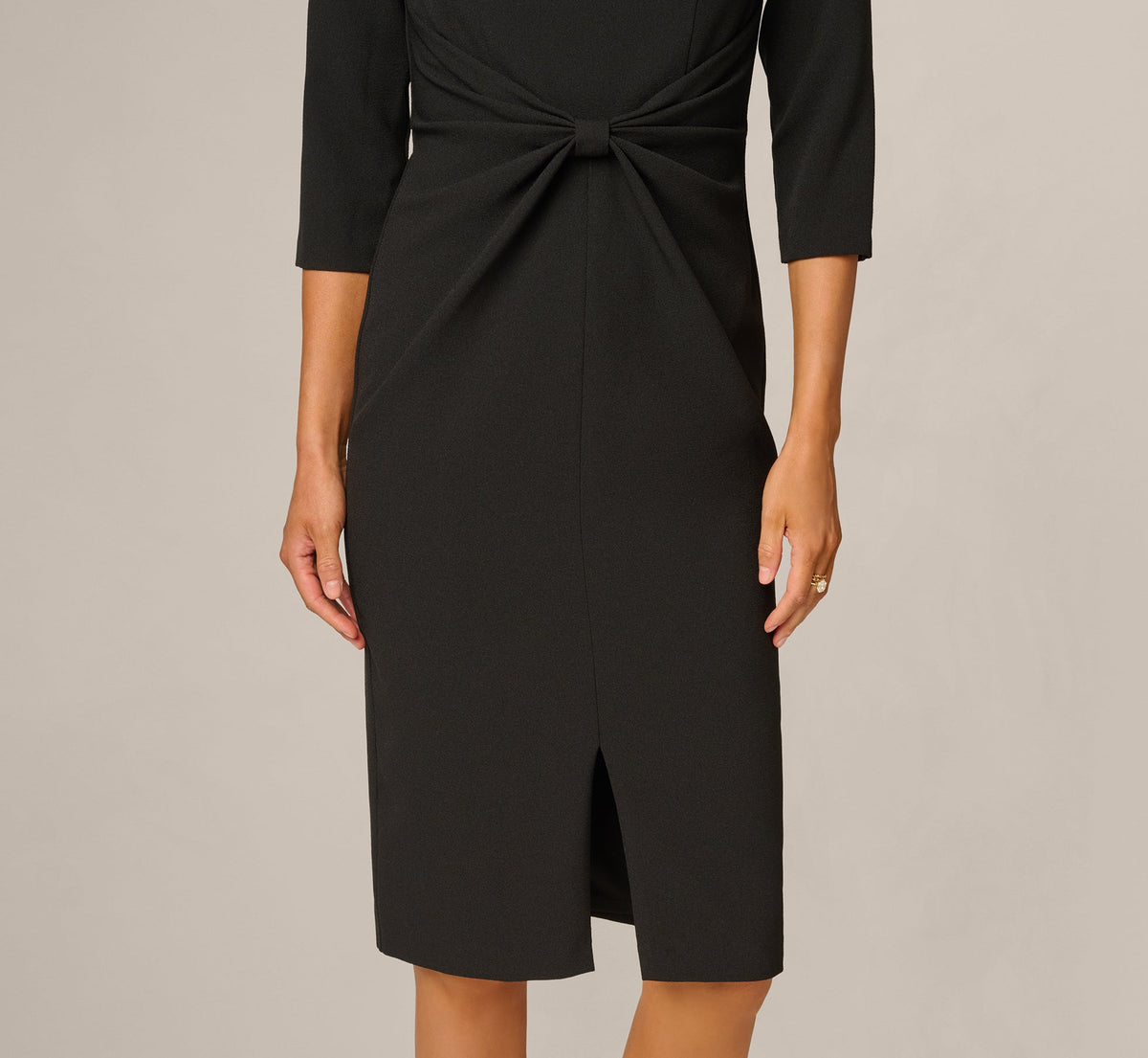 Three Quarter Sleeve Beaded Collar Sheath Dress - Black | Adrianna Papell