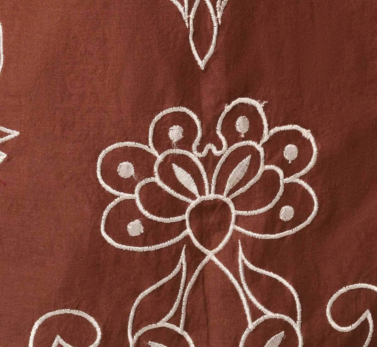 Long Sleeve Embroidered Cotton Mini Dress - Chocolate Ecru | Adrianna Papell