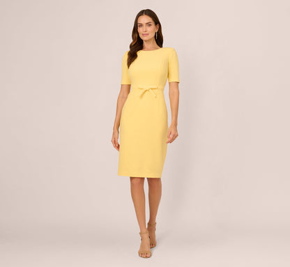 Short Sleeve Bow Waist Sheath Dress - Warm Sun | Adrianna Papell