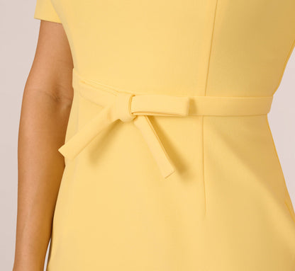 Short Sleeve Bow Waist Sheath Dress - Warm Sun | Adrianna Papell