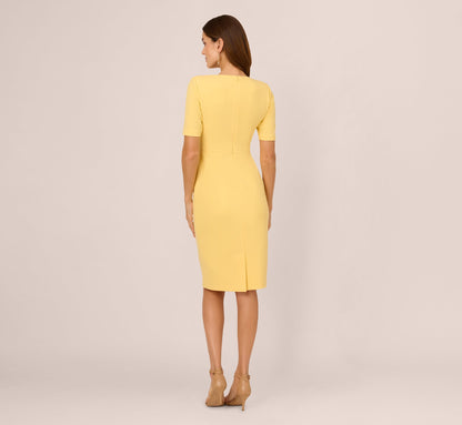 Short Sleeve Bow Waist Sheath Dress - Warm Sun | Adrianna Papell