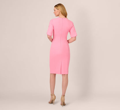 Crepe Midi Length Sheath Dress With Pearly Trim - Cherry Blossom | Adrianna Papell