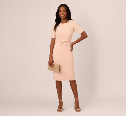 Short Sleeve Bow Waist Sheath Dress - Blush | Adrianna Papell