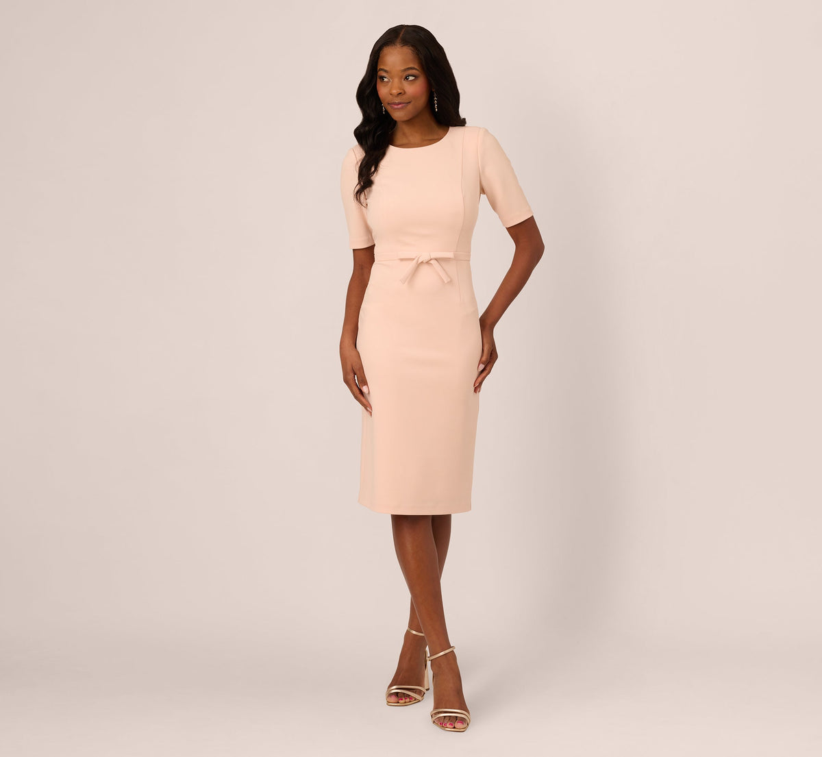 Short Sleeve Bow Waist Sheath Dress - Blush | Adrianna Papell