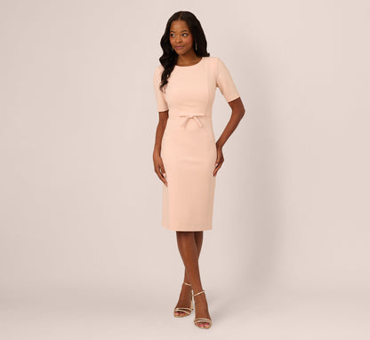 Short Sleeve Bow Waist Sheath Dress - Blush | Adrianna Papell