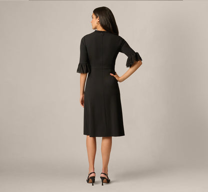 Bell Sleeve Bow Front Ruffle Midi Dress - Black | Adrianna Papell