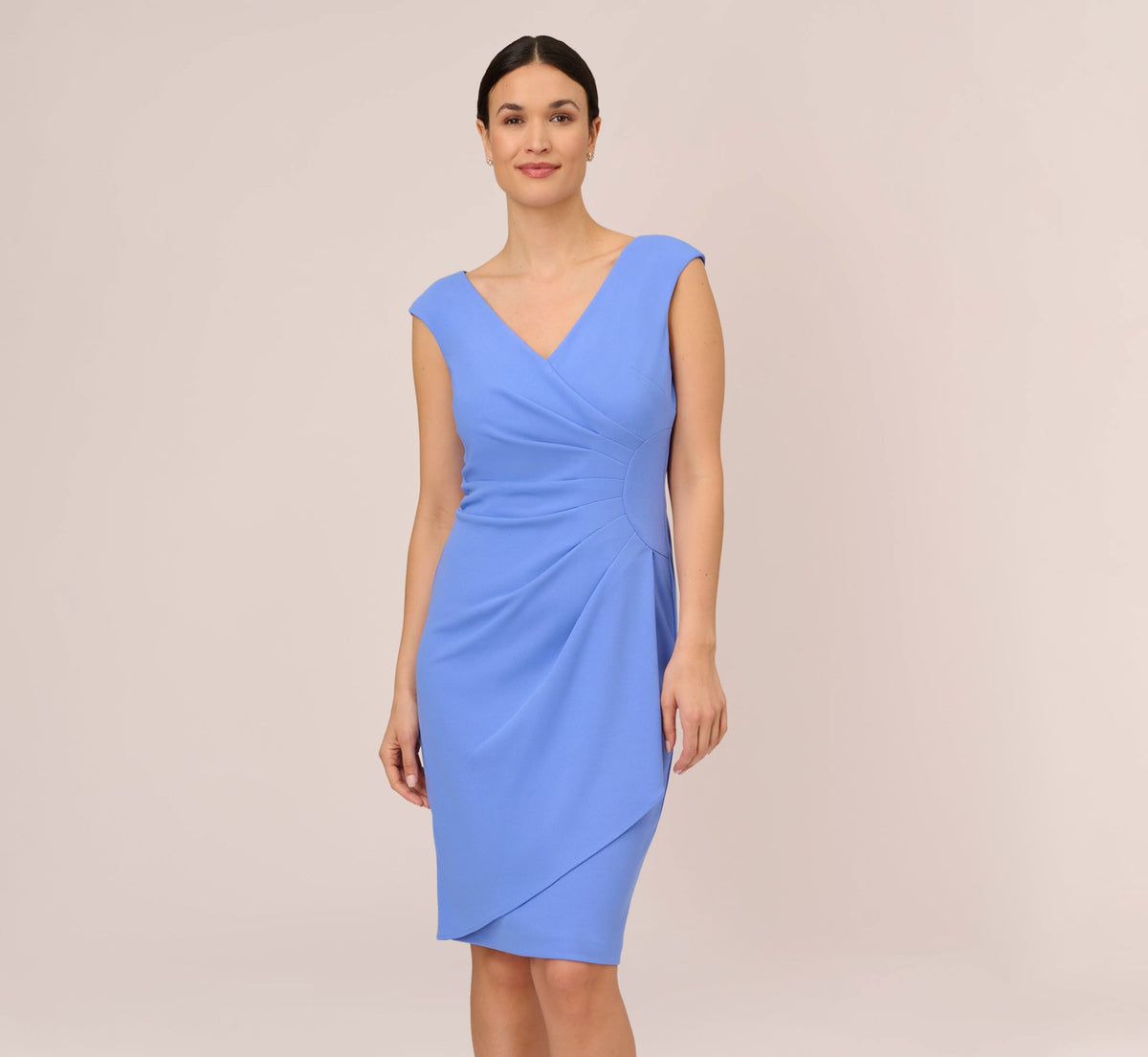 Crepe Sheath Dress With Draped Details - Precious Peri | Adrianna Papell