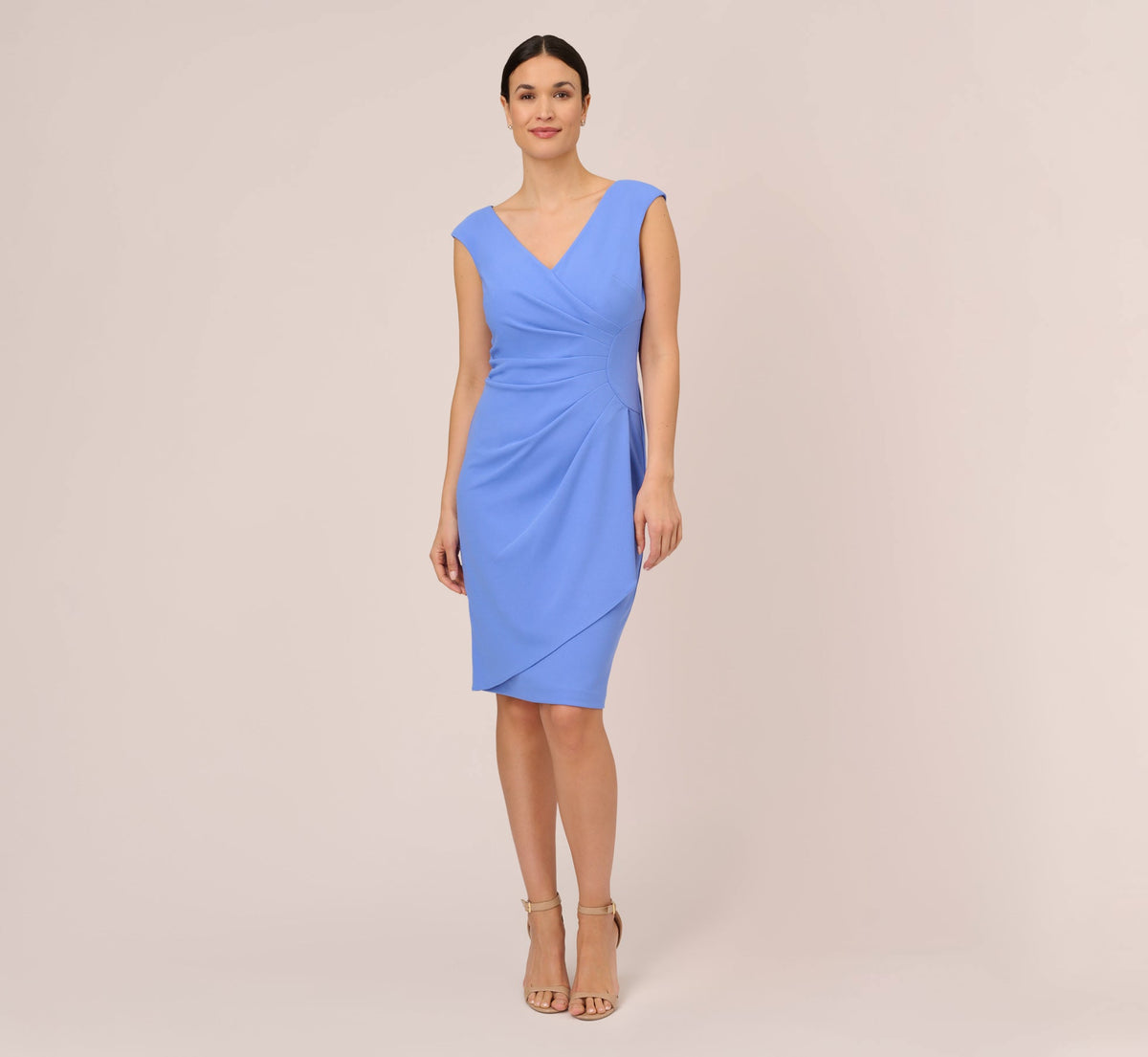 Crepe Sheath Dress With Draped Details - Precious Peri | Adrianna Papell