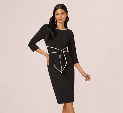 Knit Crepe Tie Dress - Black Ivory | Adrianna Papell