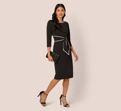 Knit Crepe Tie Dress - Black Ivory | Adrianna Papell
