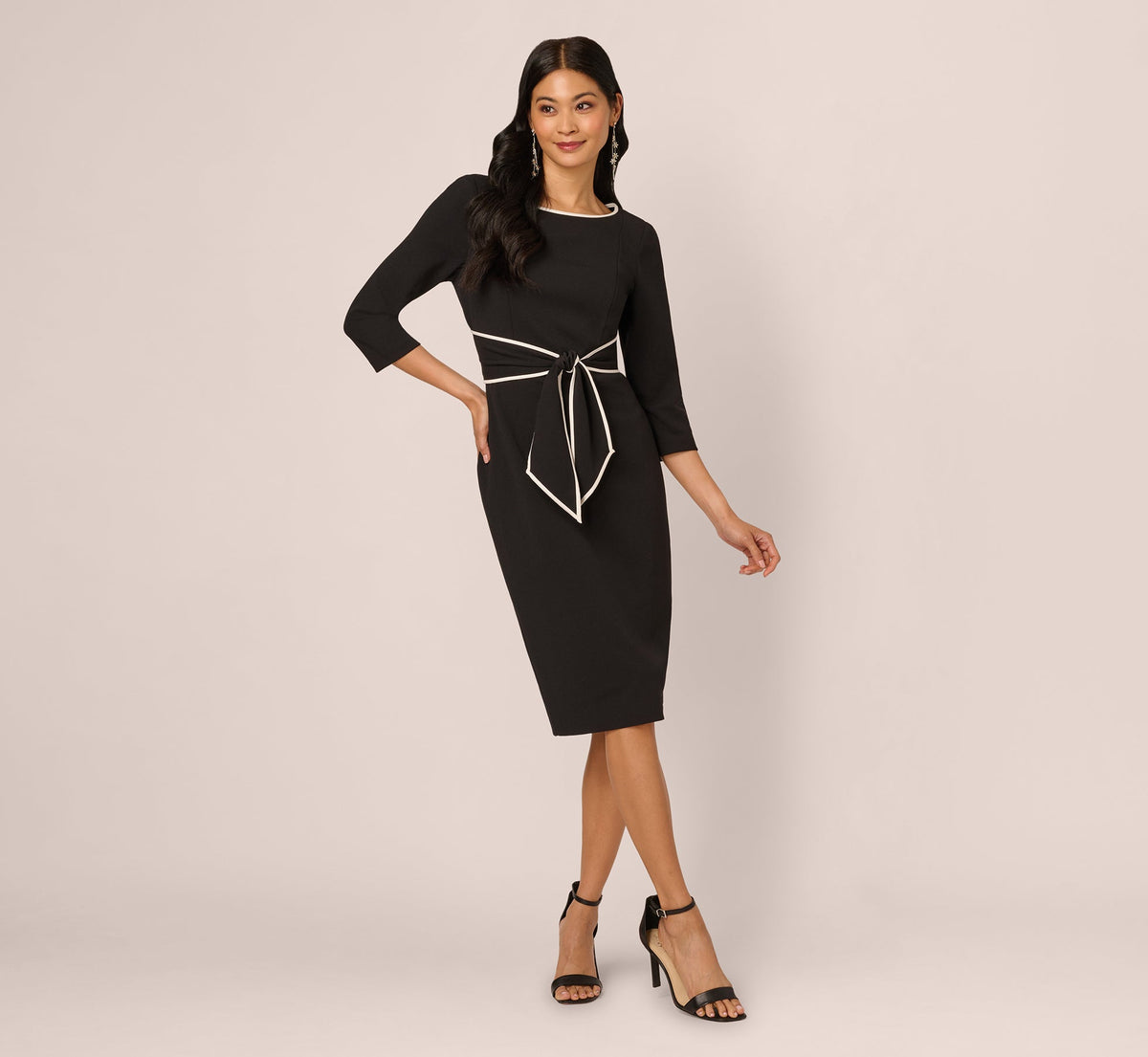 Knit Crepe Tie Dress - Black Ivory | Adrianna Papell