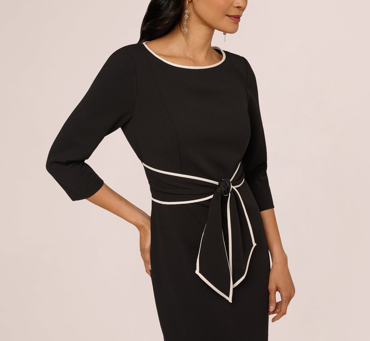 Knit Crepe Tie Dress - Black Ivory | Adrianna Papell