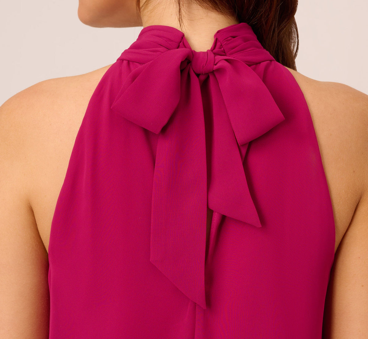Sleeveless Pleated Chiffon Shift Dress With Mock Neckline - Magenta | Adrianna Papell