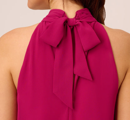 Sleeveless Pleated Chiffon Shift Dress With Mock Neckline - Magenta | Adrianna Papell