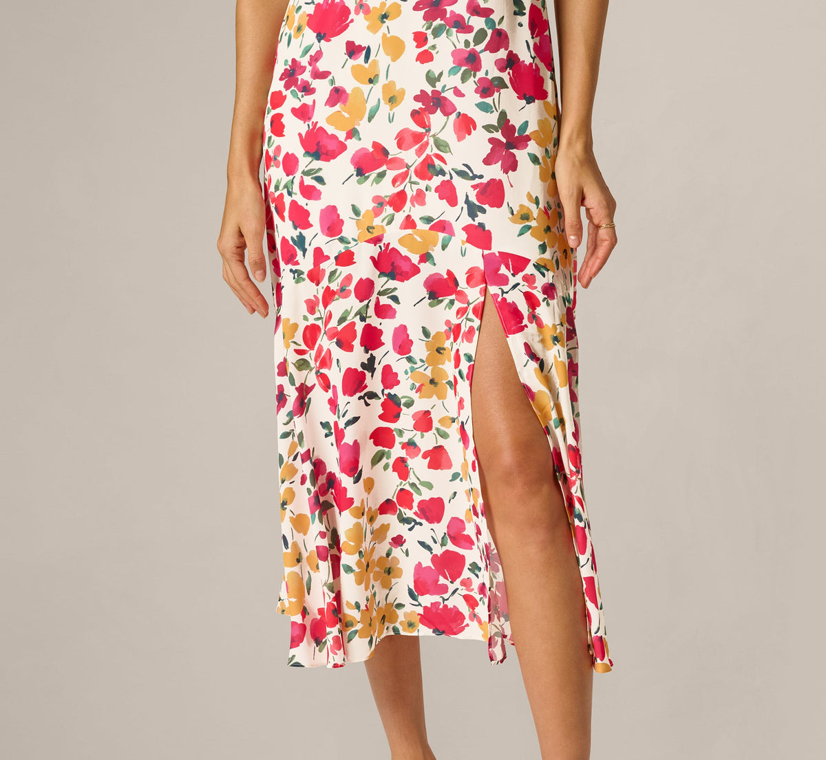 Flounce Collar Floral Print Midi Dress - Ivory Multi | Adrianna Papell