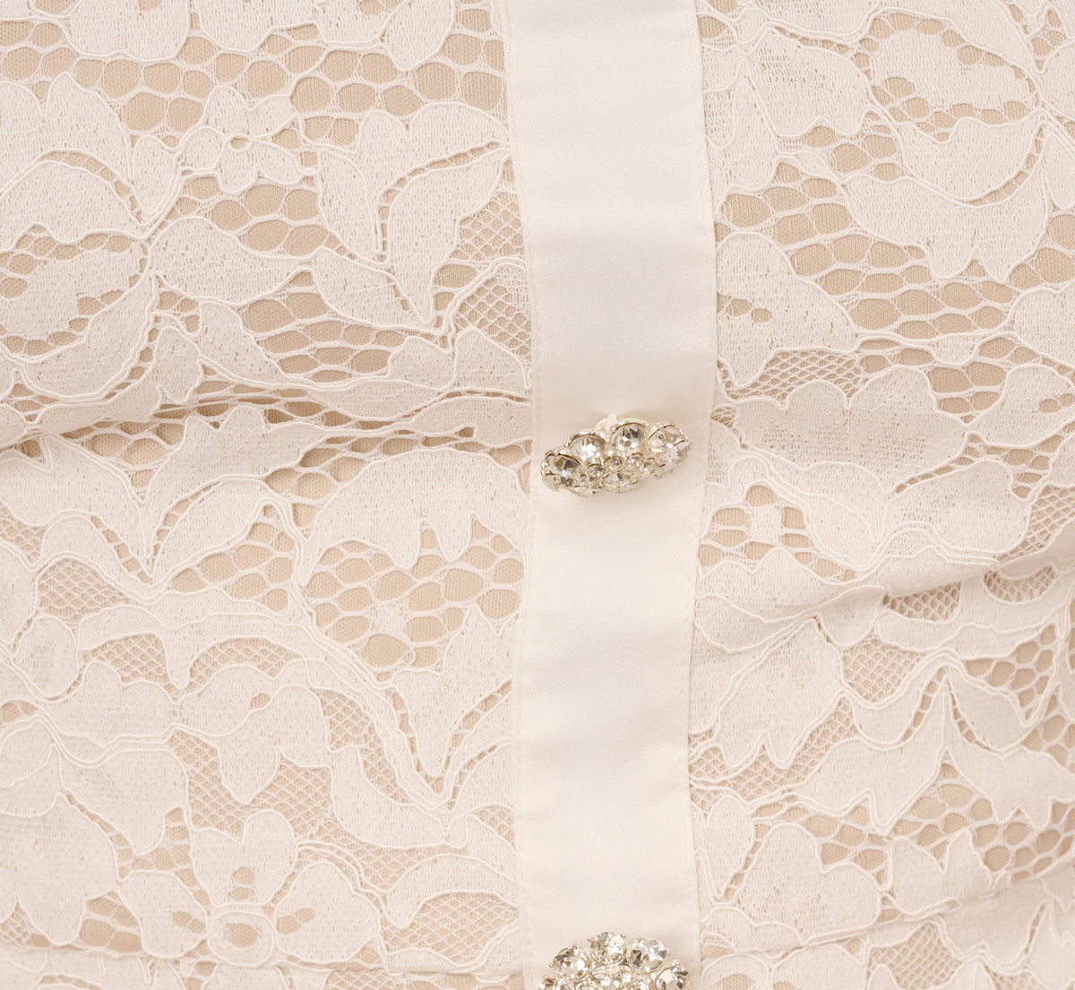 Cap Sleeve Rhinestone Button Lace Short Dress - Ivory | Adrianna Papell