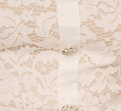 Cap Sleeve Rhinestone Button Lace Short Dress - Ivory | Adrianna Papell