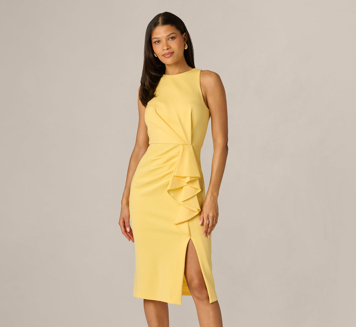 Sleeveless Draped Stretch Sheath Dress - Warm Sun | Adrianna Papell