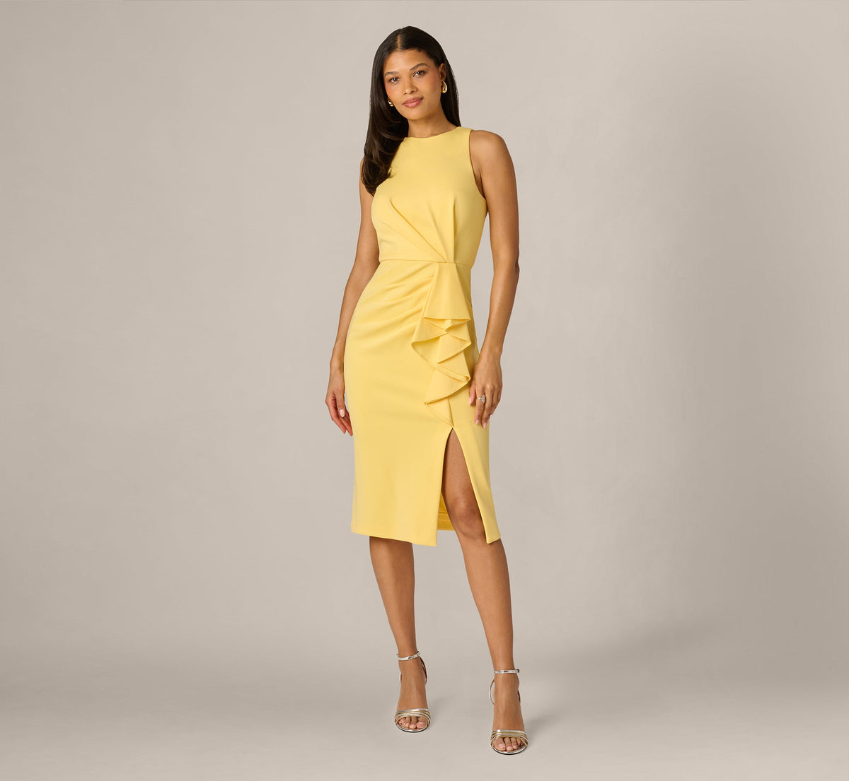 Sleeveless Draped Stretch Sheath Dress - Warm Sun | Adrianna Papell