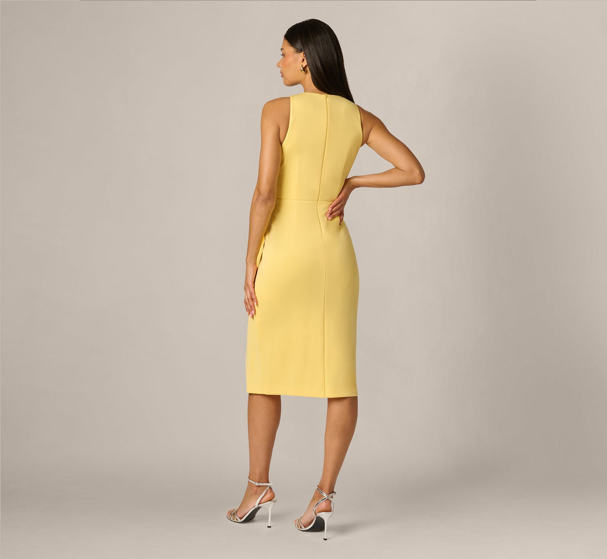 Sleeveless Draped Stretch Sheath Dress - Warm Sun | Adrianna Papell