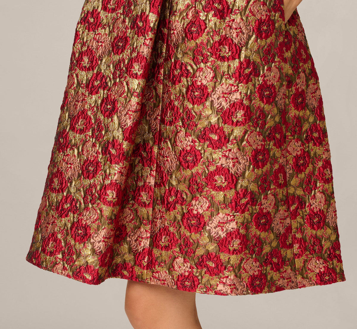 Textured Metallic Floral Jacquard Fit And Flare Dress - Red Gold | Adrianna Papell