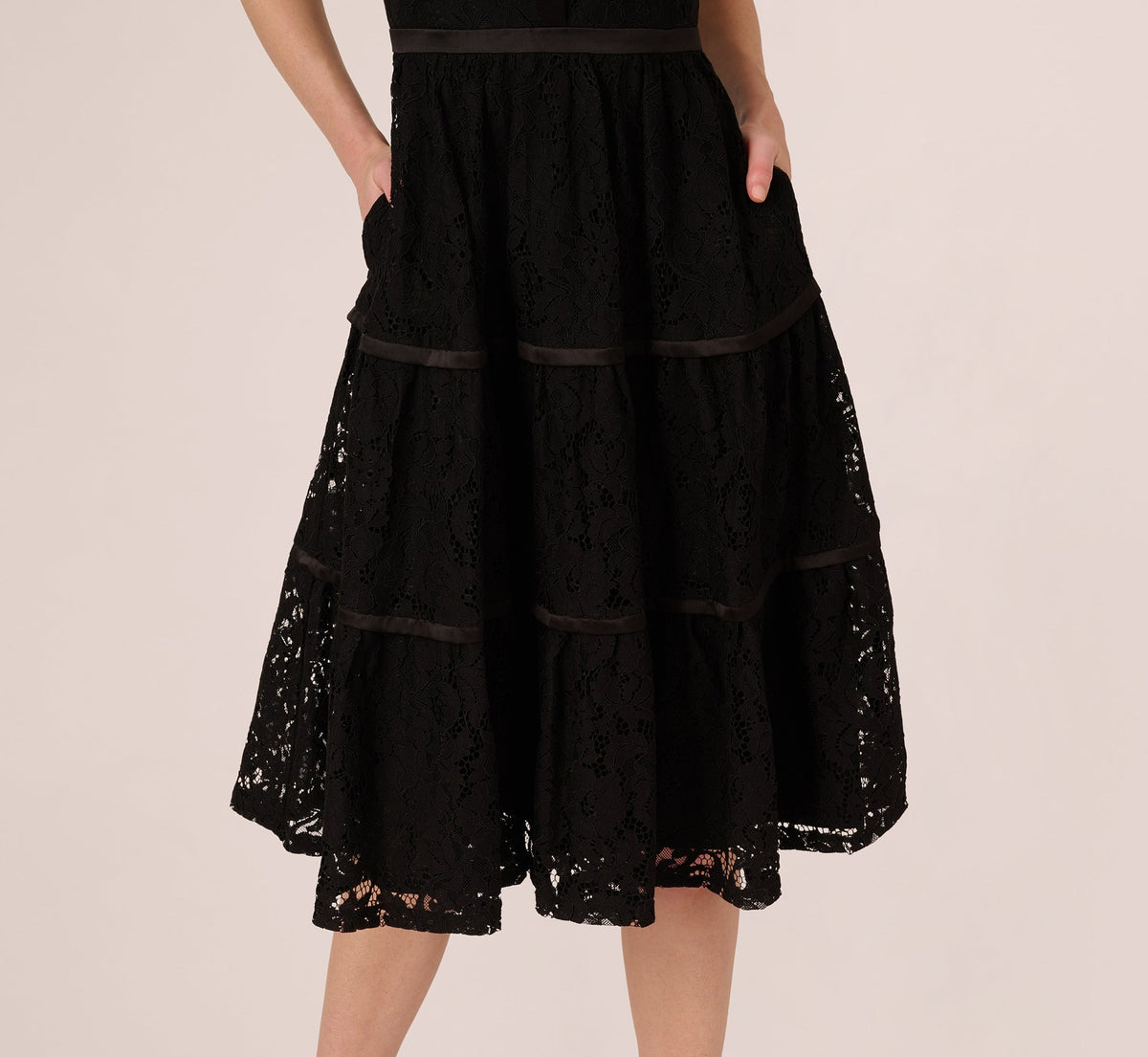 Sleeveless Collared Lace Fit And Flare Dress - Black | Adrianna Papell